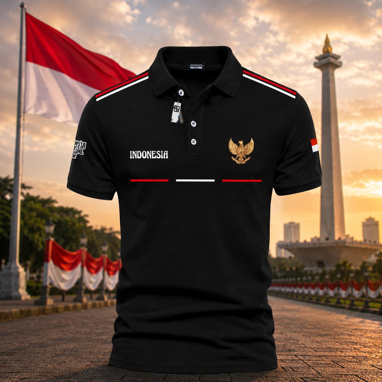 Polo Garuda Hitam Strip